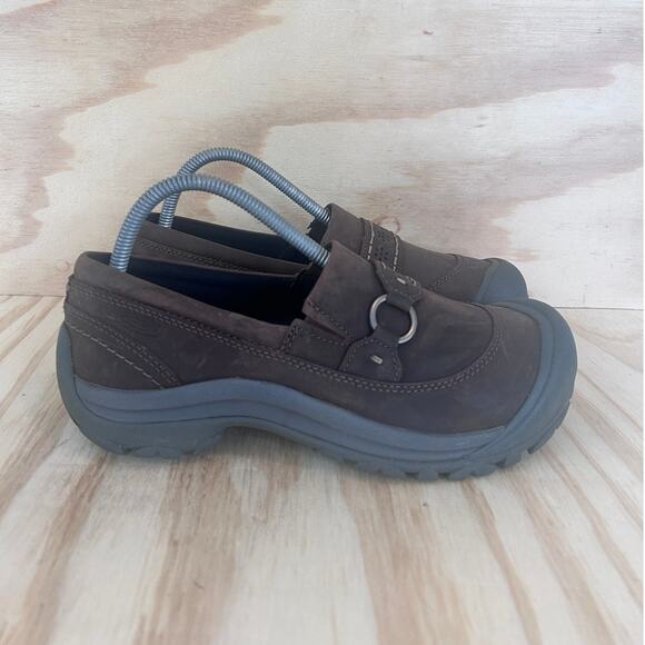 Keen Brown Leather Mules with Gray Soles - Picture 1 of 9